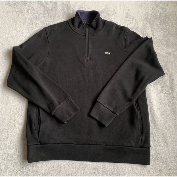 Lacoste Other - Lacoste Mens 1/4 Zip Pullover Sweater Cotton Knit Solid Black Men’s 6 XL